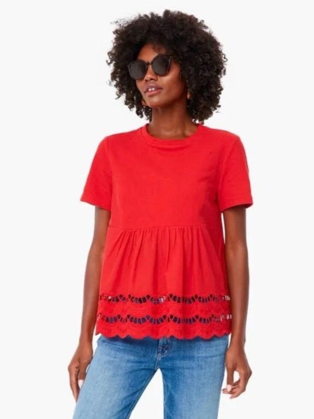 Pomander Place/Tuckernuck Women's Red Short-Sleeve Top with Lace Trim -size S